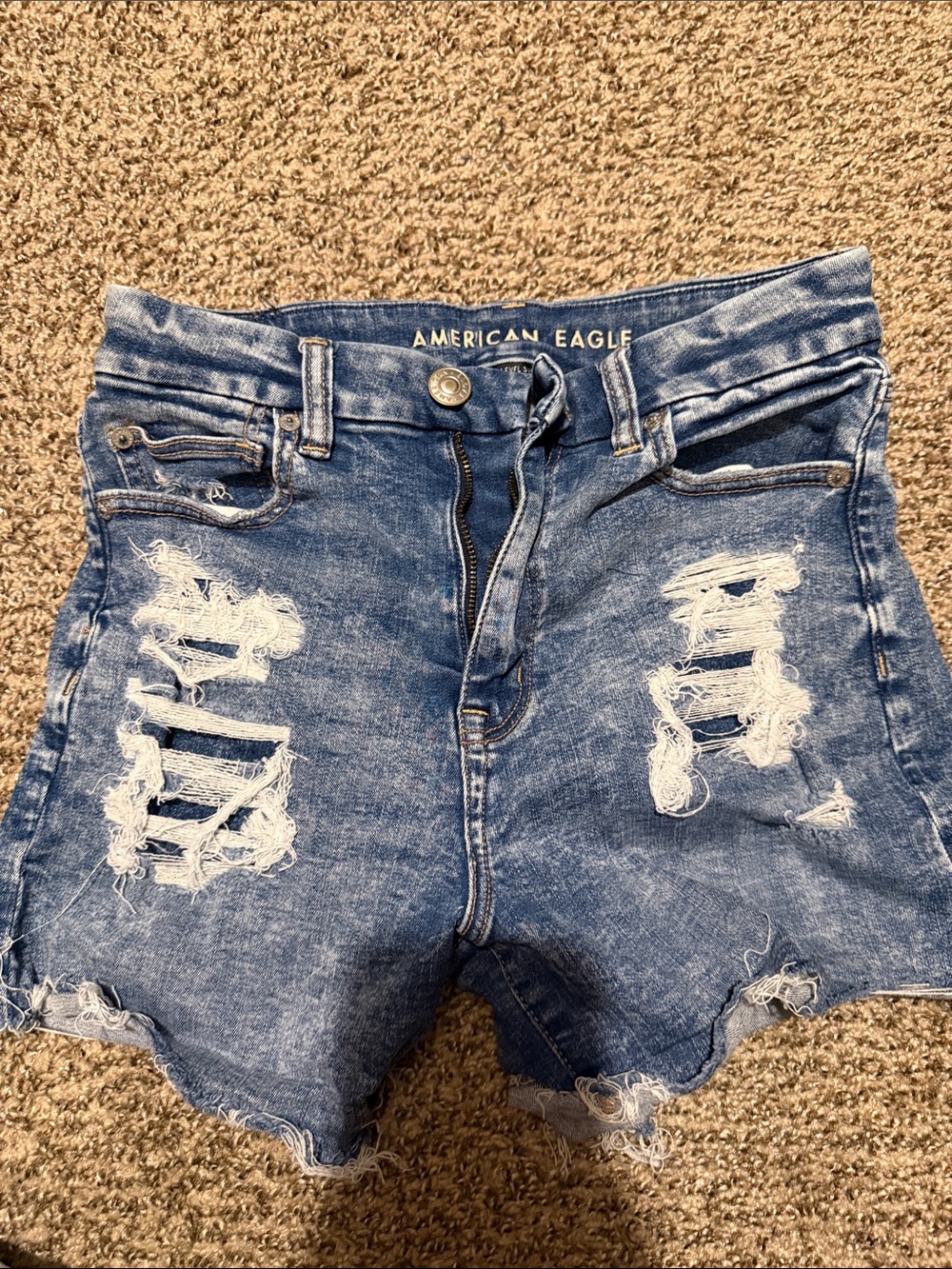 American Eagle Outfitters Distressed Mid-Blue Denim Shorts